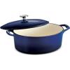 imageTramontina Enameled Cast Iron Oval Dutch Oven Pot with Lid Large 55quart Blue