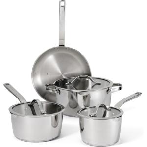 imageTramontina Tempo TriPly Base Stainless Steel 10Piece Cookware Set with Glass Lids Pots and Pans Kitchen Set InductionReady OvenSafe DishwasherSafeCookware Set