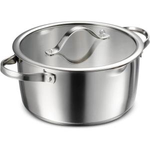 imageTramontina Tempo TriPly Base Stainless Steel 10Piece Cookware Set with Glass Lids Pots and Pans Kitchen Set InductionReady OvenSafe DishwasherSafeDutch Oven