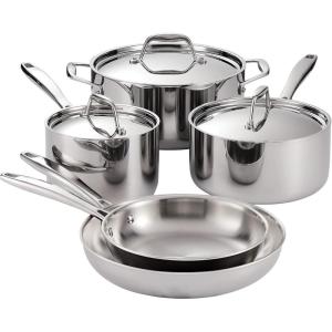 imageTramontina Signature TriPly Clad Stainless Steel 13Piece Cookware Set with Lids Pots and Pans Kitchen Set InductionReady DishwasherSafe NSFCertified8Piece