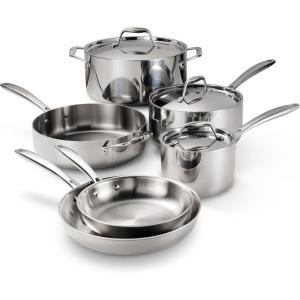 imageTramontina Signature TriPly Clad Stainless Steel 13Piece Cookware Set with Lids Pots and Pans Kitchen Set InductionReady DishwasherSafe NSFCertified9Piece