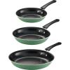 imageTramontina Porcelain Enamel Non Stick 3Pack Frying Pans Skillet Set with Reinforced Nonstick Coating Dishwasher and Oven Safe TealSage