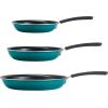 imageTramontina Porcelain Enamel Non Stick 3Pack Frying Pans Skillet Set with Reinforced Nonstick Coating Dishwasher and Oven Safe TealTeal