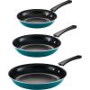 imageTramontina Porcelain Enamel Non Stick 3Pack Frying Pans Skillet Set with Reinforced Nonstick Coating Dishwasher and Oven Safe TealTeal