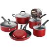 imageTramontina 11Piece Non Stick Cookware Set with Lids Aluminum Nonstick Pots and Pans Kitchen Set RedRed