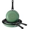 imageTramontina Porcelain Enamel Non Stick 3Pack Frying Pans Skillet Set with Reinforced Nonstick Coating Dishwasher and Oven Safe TealSage