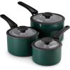 imageTramontina Ceramic Non Stick 6Piece Nesting Sauce Pan Set with Lids  Stackable Nonstick Cookware Set Dishwasher and Oven Safe WhiteTeal