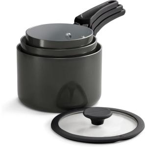 imageTramontina Ceramic Non Stick 6Piece Nesting Sauce Pan Set with Lids  Stackable Nonstick Cookware Set Dishwasher and Oven Safe WhiteDark Gray