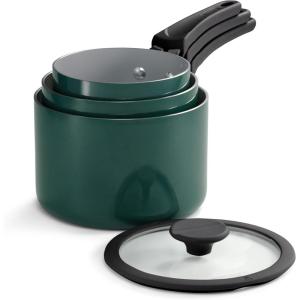 imageTramontina Ceramic Non Stick 6Piece Nesting Sauce Pan Set with Lids  Stackable Nonstick Cookware Set Dishwasher and Oven Safe WhiteTeal