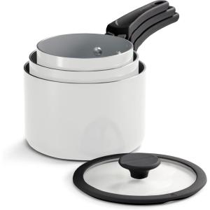 imageTramontina Ceramic Non Stick 6Piece Nesting Sauce Pan Set with Lids  Stackable Nonstick Cookware Set Dishwasher and Oven Safe WhiteWhite