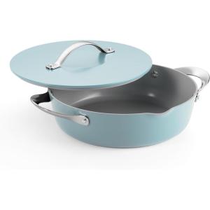 imageTramontina Fiora 425Quart Multipurpose Ceramic Non Stick Cooking Pan with Lid Frost BlueFrost Blue