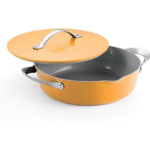 imageTramontina Fiora 425Quart Multipurpose Ceramic Non Stick Cooking Pan with Lid Frost BlueMarigold