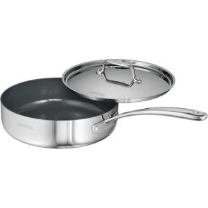 imageTramontina Utsava TriPly Clad Stainless Steel 29Quart Saute Pan with Lid and Ceramic Non Stick Interior InductionReady Cooking PanCeramic